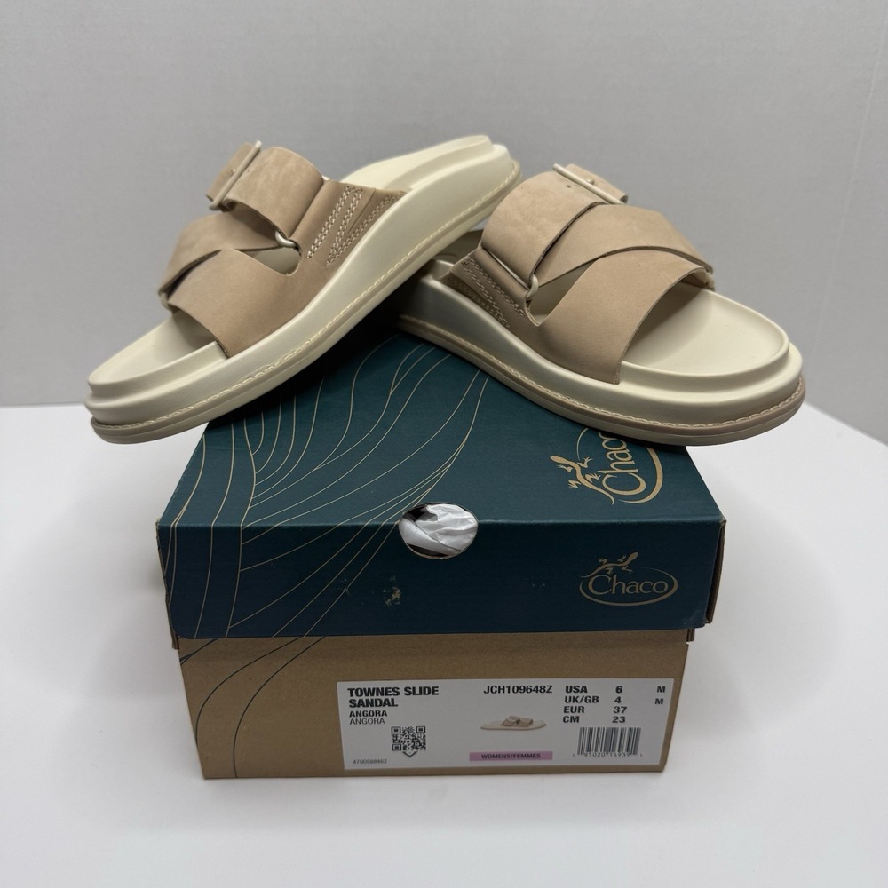Chaco Townes Slide Sandal Angora Womens Size 6 Nubuck Leather JCH109648Z New